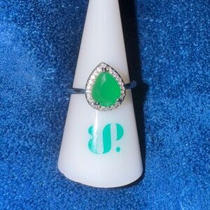 Silver Green Jade Ring Size 7
